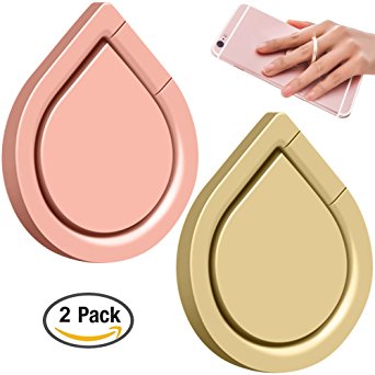 2 Pack Water Drop Cell Phone Ring Stands, 360 ° Rotation Universal Finger Loop Grip Holders for iPhone 7 Plus 6 6S 5 5C 5S, Samsung Galaxy S8 S7 Edge,Tablet,Fit Magnetic Car Mount - Rose Gold, Gold