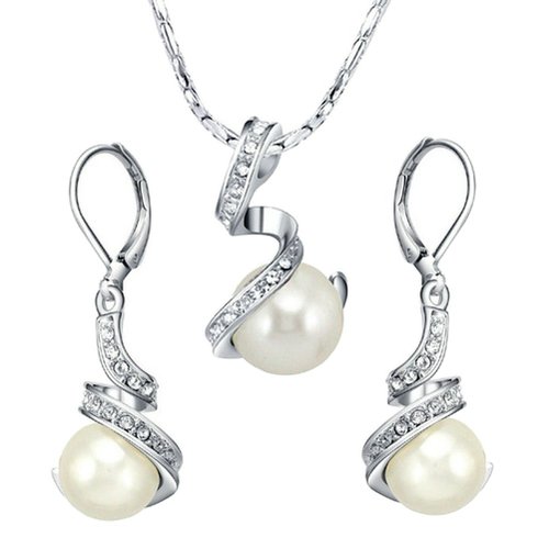 Pearl Series Yoursfs Gorgeous Austrian Crystal Pearl Dangle Drop Earrings and Necklace Set 18k Gold Plated