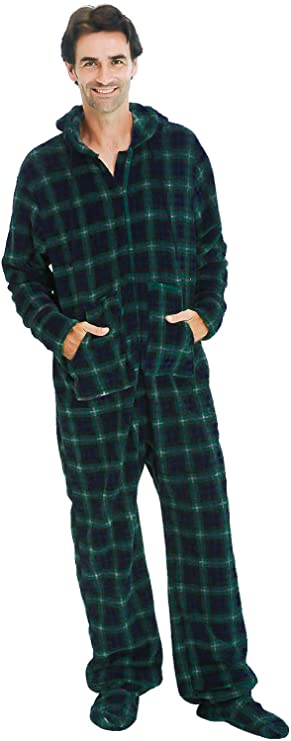 Alexander Del Rossa Men's Warm Fleece One Piece Footed Pajamas, Adult Onesie with Hood