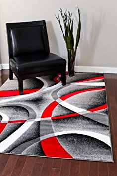 2305 Gray Black Red White Swirls 5'2 x7'2 Modern Abstract Area Rug Carpet by Persian-Rugs
