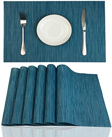 Red-A Placemats Set of 6 for Dining Table Heat-Resistant Washable Place Mats Woven Vinyl Kitchen Table Mats Easy to Clean,Blue