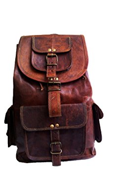 16" Genuine Leather Retro Rucksack Backpack College Bag,school Picnic Bag Travel