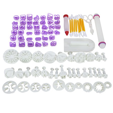 Fondant Tools,Thsinde 87 Fondant Cake Sugarcraft Alphabet Letters Cutters Cake Decorating Tools Cutters Icing Modelling Tool Kit Rolling Pin, Smoother, Embosser Mould Tools,Scissors