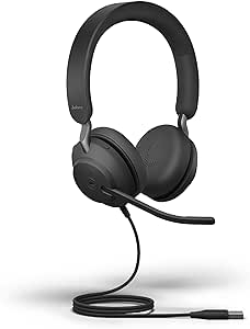 Jabra Evolve2 40 SE Wired Stereo Noise-Cancelling Headset - Features 3-Microphone Call Technology and USB-A Cable - MS Teams Certified, Works with All Other Platforms - Black