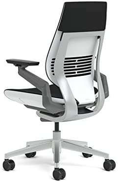 Steelcase Gesture Office Chair - Buzz2 Black Upholstered Wrapped Back Platinum Metallic Frame Medium Seat Light Seagull Seat/Back Dark Merle Arms (Light/Light) Hard Floor Caster Wheels