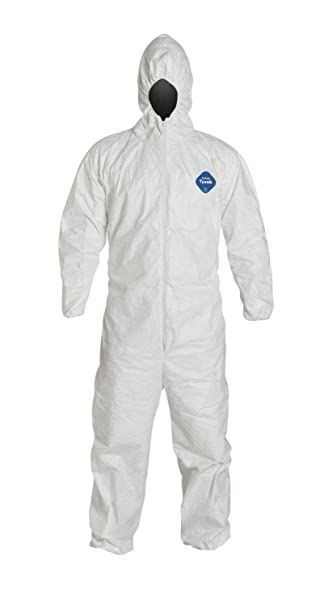 DuPont TY127S Disposable Elastic Wrist, Ankle & Hood White Tyvek Coverall Suit 1428, Size Large, Sold by The Each