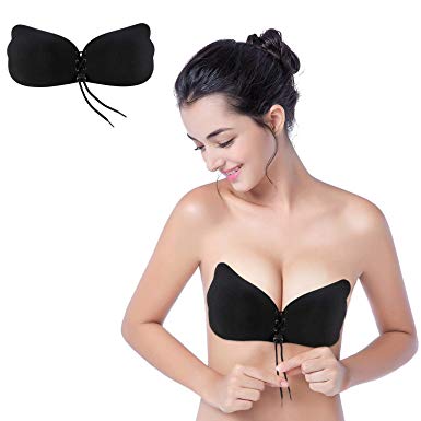 Fancar Backless Strapless Bra, Self Adhesive Sticky Silicone Invisible Push up Bra with Drawstring for Women