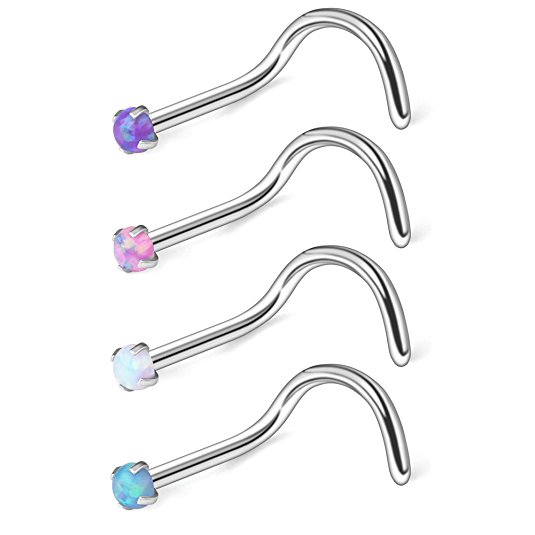 Ruifan 18G 316L Surgical Steel 1.5mm 2mm 2.5mm 3mm Opal Nose Screw Rings Studs Ring Body Piercing Jewelry 1-4PCS