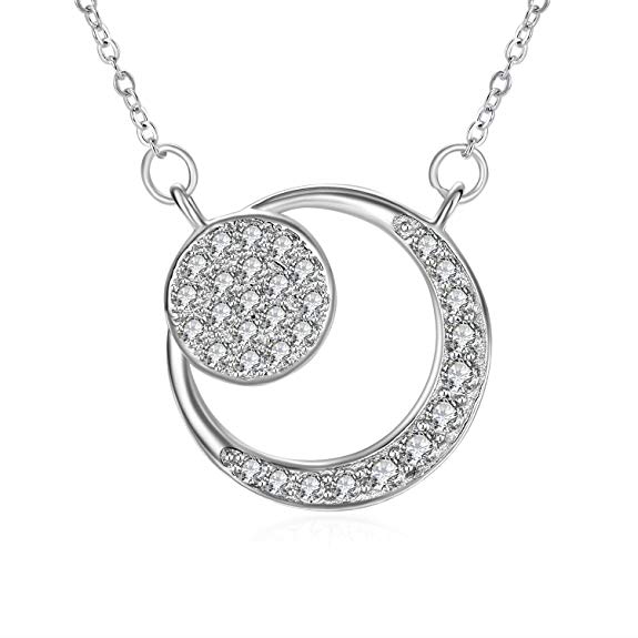 Necklace, ZHULERY Sun and the Moon Necklaces with 925 Sterling Silver and 3A Cubic Zirconia,18'' 2'' Extender Chain