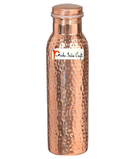 900ml / 30oz - Prisha India Craft ® Traveller's 100 % Pure Copper Water Bottle or Thermos Flask Ayurveda Health Benefits - Designer Water Bottles Joint Free, Handmade Christmas Gift