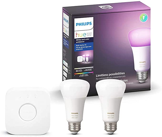 Philips Hue White and Colour Ambiance A19 Starter Kit (2-Pack)