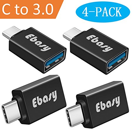 USB Type C Adapter, Ebasy USB C to USB A 3.0 OTG Adapter / C Type USB Converter for Macbook Pro, Galaxy S8 S8 , Google Pixel, Nexus 6P 5X, LG G5 G6, HTC 10, HUAWEI P9 and More(4-Pack, Black)