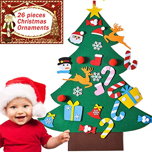 iShyan Kids Felt Christmas Tree DIY Wall Hanging Felt Christmas Decorations with 26pcs Detachable Christmas Ornaments, 3.1ft