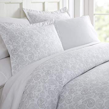 Celine Linen Luxury Silky Soft Coziest 1500 Thread Count Egyptian Quality 3-Piece Duvet Cover Set |Coarse Paisley Pattern| Wrinkle Free, 100% Hypoallergenic, King/California King, Light Grey