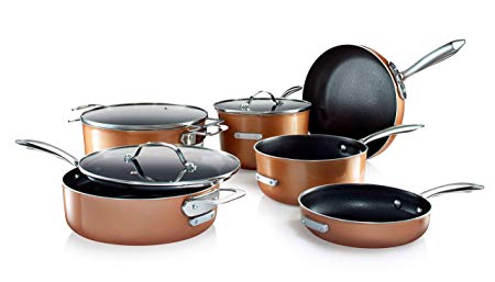 Gotham Steel Stackable Pots and Pans Set – Stackmaster Complete 10 Piece Cookware Set Saves 30% More Space with Ultra Nonstick Cast Texture Ceramic Coating  – Dishwasher Safe