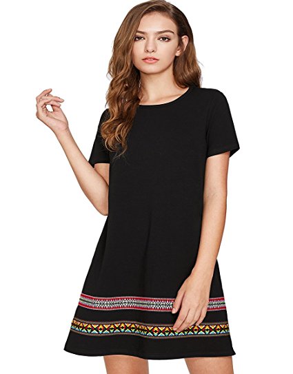 Romwe Women's Loose Short Sleeve Shirt Casual Tunic Dress Swing T-Shirt Dress