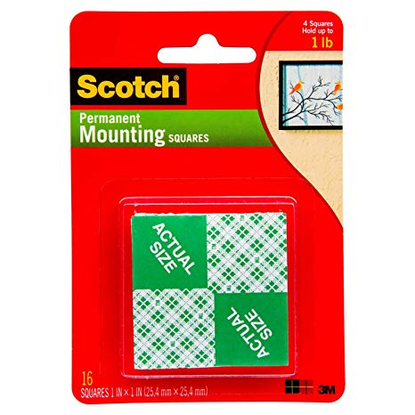 Scotch Permanent Mounting Squares (16 Squares per Pack), 25.4mm x 25.4mm