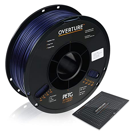 OVERTURE PETG 3D Printer Filament 1.75mm with 3D Build Surface, 1kg Spool (2.2lbs), Dimensional Accuracy  /- 0.05mm, Fit Most FDM Printers (Starry Blue)