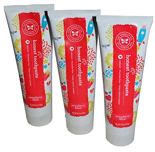 The Honest Company Kids Toothpaste Natural Oral Care Strawberry Blast Pack of 3 (6 Oz Tubes)