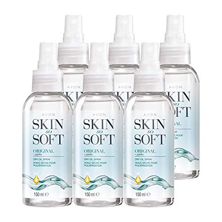 6 x 150ml Bottles of Avon Skin So Soft Original Dry Oil Body Spray with Jojoba & Citronellol – The Alternative To Insect Repellent