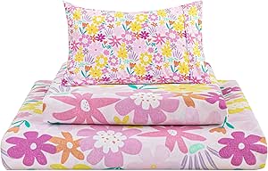 Viviland Kids Twin Sheet Set - Girls Pink Floral Twin Sheet Set - Kids Toddlers Twin Microfiber Single Fitted Sheets and Pillowcase - Colorful Flowers Printed