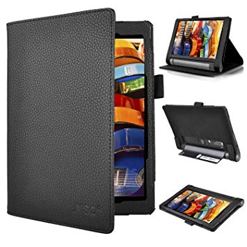 Lenovo Yoga tab 3 10 case, KuGi ® Multi-Angle Stand Slim-Book PU Leather Cover Case with Hand Strap&Card Holder for Lenovo Yoga tablet 3 10 tablet. (Black)