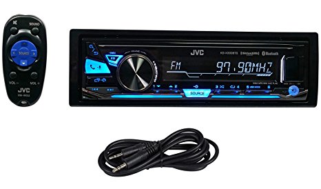 Package: JVC KD-X330BTS Single-Din Digital Media Receiver with Bluetooth   Trisonic 6 Foot 3.5" P-Text 24/48 Aux Input Wire