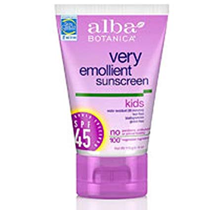 Alba Botanica Very Emollient, Kids Sunscreen SPF 45 4 oz (Pack of 2)