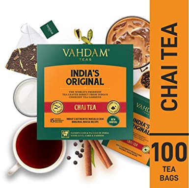 VAHDAM, Original Masala Chai, 100 Count | 100% NATURAL SPICES & NO ADDED FLAVOURING | Cinnamon Tea | Cardamom Tea | Masala Chai Tea Bags 100 Count | Brews Chai Tea Latte | Blended & Packed in India