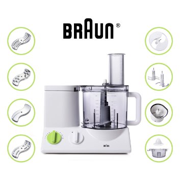BRAUN FP3020 12-Cup Food Processor Ultra Quiet Powerful European made With German Engineering includes 9 Attachment plus Bonus Mini Processing Bowl