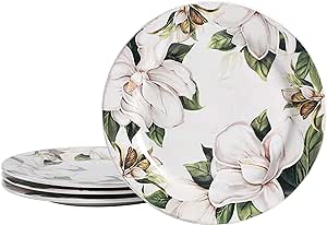 Bico Magnolia Floral 11 inch Dinner Plates, Set of 4, for Pasta, Salad, Maincourse, Microwave & Dishwasher Safe