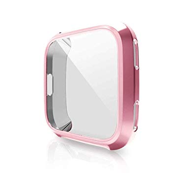 Fitbit Versa Protective Case, KTcpt Slim Screen Protector Plated TPU Case Scratch Resistant Cover for Fitbit Versa Smart Watch (Rose Pink)