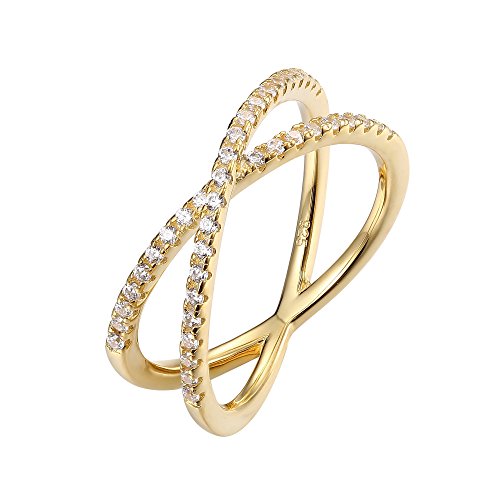 PAVOI 14K Gold Plated X Ring Simulated Diamond CZ Criss Cross Ring for Women