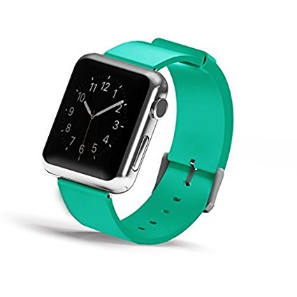 Wearlizer Genuine Leather Watch Band Replacement Strap w/ Metal Clasp for Apple Watch all Models 38mm Classic Buckle - Turquoise