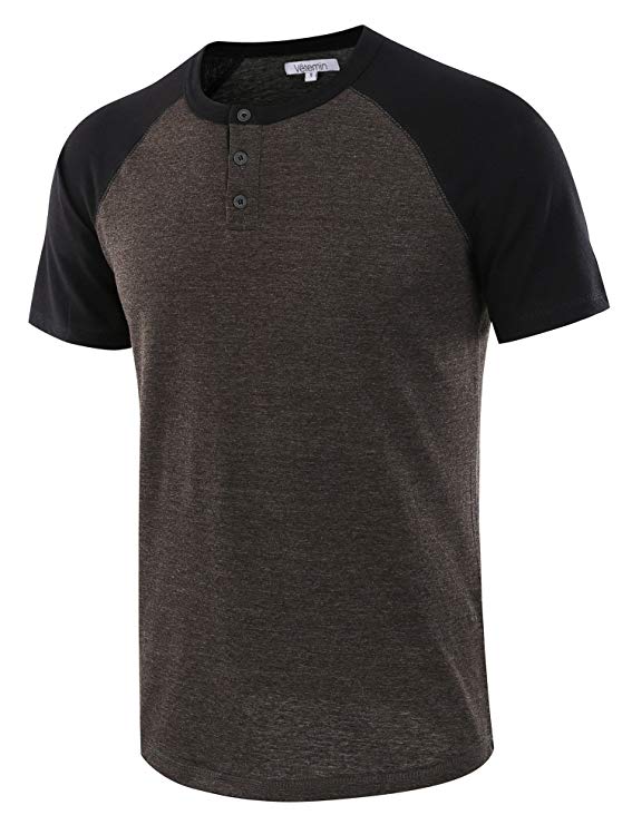 Vetemin Men's Casual Short Sleeve Raglan Henley T-Shirts Baseball Shirts Tee