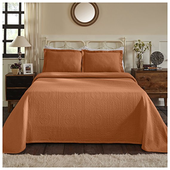 Superior 100% Cotton Medallion Bedspread with Shams, All-Season Premium Cotton Matelassé Jacquard Bedding, Quilted-look Floral Medallion Pattern - Full, Mandarin