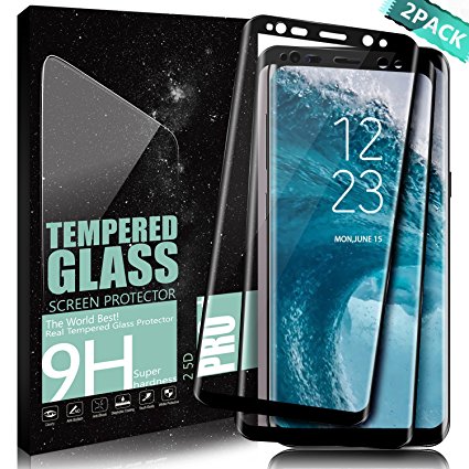 Galaxy S8 Screen Protector DANTENG Full Screen Coverage (2 Pack) Ultra HD Clear Scratch Resistant Tempered Glass Screen Protector for Galaxy S8 - Black