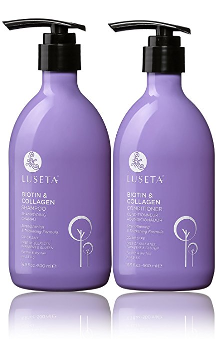 Luseta Biotin & Collagen Shampoo & Conditioner Set 2 x 16.9oz - Thickening for Hair Loss & Fast Hair Growth - Infused with Argan Oil to Repair Damaged Dry Hair - Sulfate Free Paraben Free