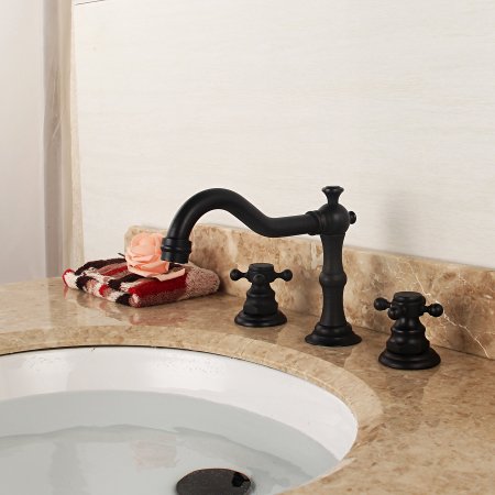 FLG ®Two Handles Bathroom Widespread Lavatory Vanity Sink Faucet with 3 Holes, Oil Rubbed Bronze