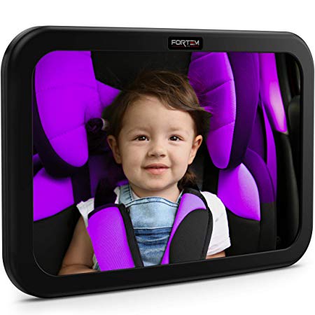 Baby Car Mirror by FORTEM - Rear View Backseat Mirror For Babies and Toddlers in Car Seats - Wide Angle w/Shatterproof Glass - CRASH TESTED for SAFETY - Bonus Visor Clip