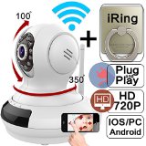 WantSee Wireless Wifi Ipnetwork Video Monitoring 720p Hd Plugplay Surveillance Home Security Camera Pantilt Two-way Audio Night Vision for Home WS-007w