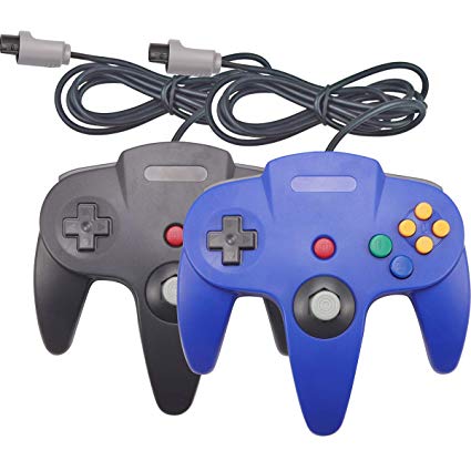 Joxde 2 Packs Upgraded Joystick Classic Wired Controllers for N64 Gamepad Console (Black and Blue) …