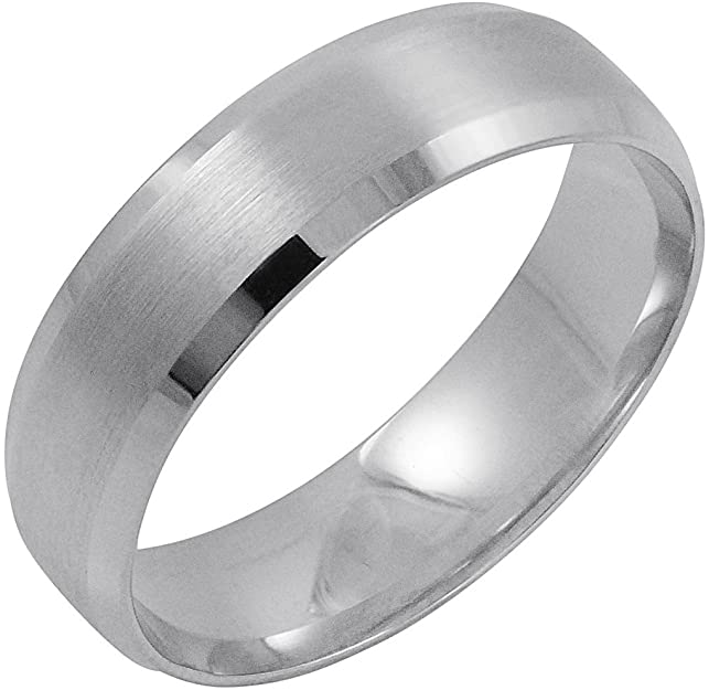 Men's 14K White Gold 6MM Comfort Fit Beveled Edge Wedding Band (Available Ring Sizes 8-12 1/2)