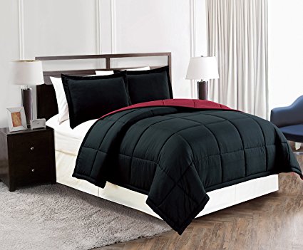 Mk Collection Down Alternative Comforter Set 2pc Twin Size revirsible Solid Burgundy/Black New