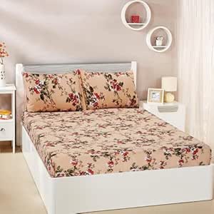 Solimo Super Soft Polyester Double Bedsheet with 2 Pillow Covers | 95 GSM (Peach),144 TC