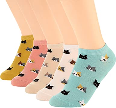 Cat Socks Womens Girls Cute Animal Socks Novelty Funny Cat Claw Socks Fun Ankle Socks 5 Pairs