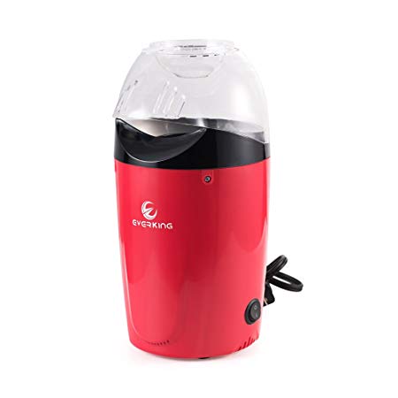 EverKing Hot Air Popcorn Popper, Mini Electric Airpop Popcorn Maker, Air Popcorn Machine for Home, Red 1200Watt (Red - B)