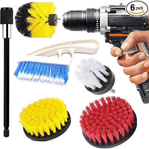 Drill Brush Attachment Scrub Brush - for Cleaning Kitchen Bathroom Surfaces Tub, Shower, Tile and Grout - All Purpose Power Scrubber Cleaning Kit with 6 Inch Drill Bit Extension (6 Pack)
