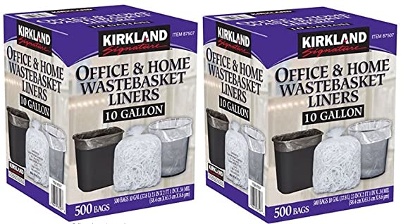 Kirkland Signature Made in USA 10 Gallon Clear Wastebasket Liner Bags for Trash Can 500 Count (2 Pack)