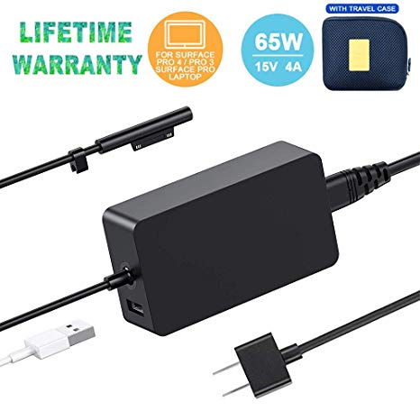 (Original Quality) Surface Pro Charger,65w 15v 4A AC Power Adapter Charger for Microsoft Surface Pro3 Pro4 Pro5 Pro6 Surface Go Surface Laptop 2 & Surface Book with USB Charging Port and 6FT Cord